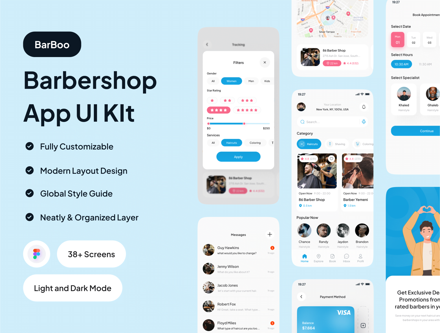 Barboo-理发店应用UI工具包 Barboo - Barbershop App UI Kit figma格式-UI/UX-到位啦UI